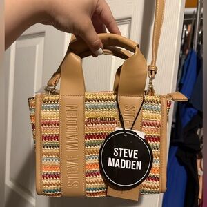 Steve Madden Tan and Multicolor Woven Shoulder Bag